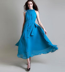 Платье лодыжки макси, белое/голубое/чернота полно выровняло широкую стреловидность