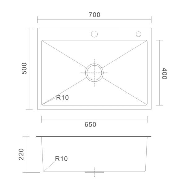 PVD NANO Topmount Stainless Steel Kitchen Sink Brushed 16 Gauge Single Bowl 70x50