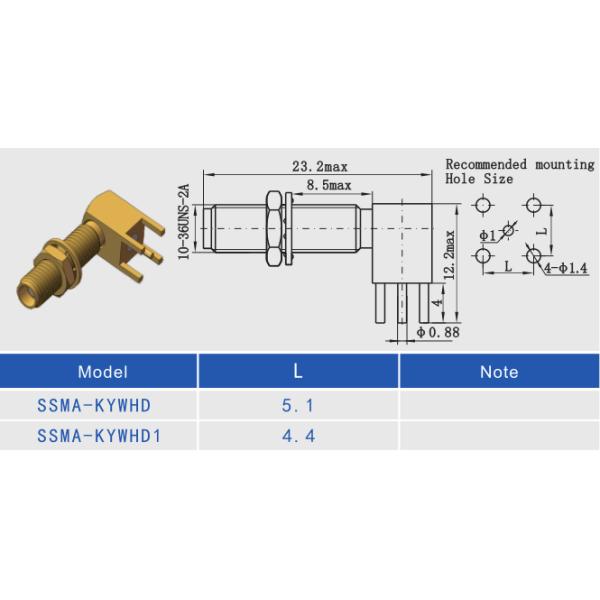 High Reliability SSMA（mini SMA）Female Right-angle bulkhead Connectors