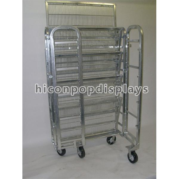 4 Casters Metal Rolling Display Shelves For Grocery Store Porducts Promotion
