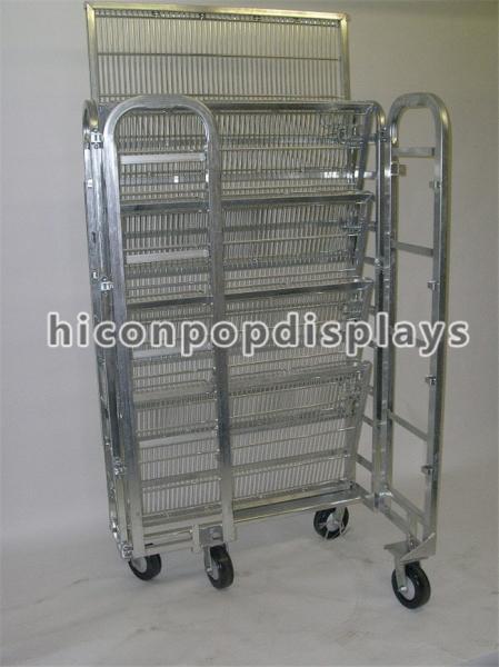 4 Casters Metal Rolling Display Shelves For Grocery Store Porducts Promotion