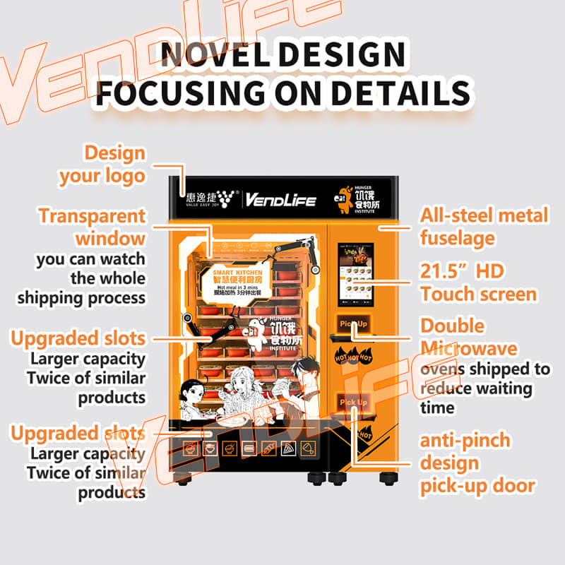 VendLife Dual Microwave Bento Vending Machine: 24/7 hot meal vending kiosk. 2x4000W, 45s, 110-168 boxes, QR & face-pay. Offices, factories. Operators, wholesalers, vending entrepreneurs.