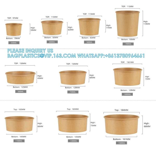 Wholesale OEM Custom Printing Design Logo 8oz-32oz Disposable Kraft Paper Soup Food Cup Bowls Food Packaging