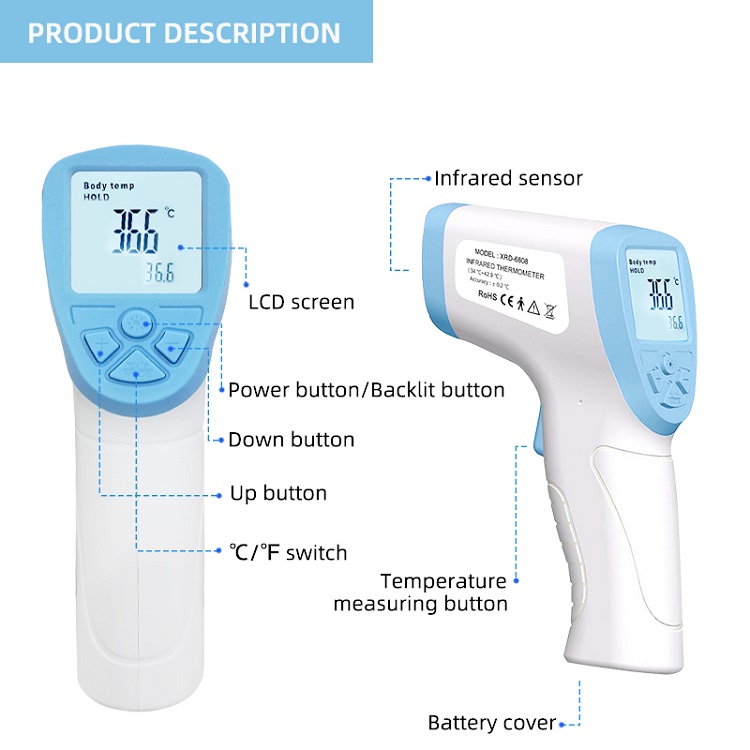 High Accuracy Digital Infrared Thermometer 35-42℃ 95-107°F Measuring Range