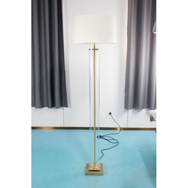 Modern Minimalist Brass Base Floor Lamp with Crystal-clear Glass Column and Adjustable Height