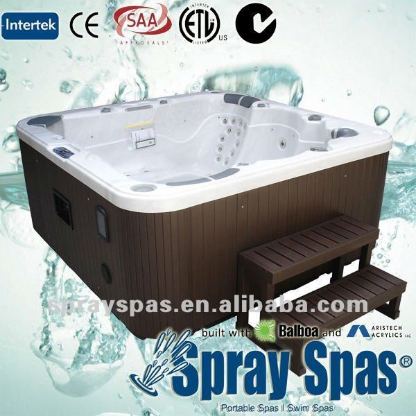 Acrylic Square 3 seats + 2 lounges Outdoor Bathtubs with 1-speed, 3HP Jet Pump