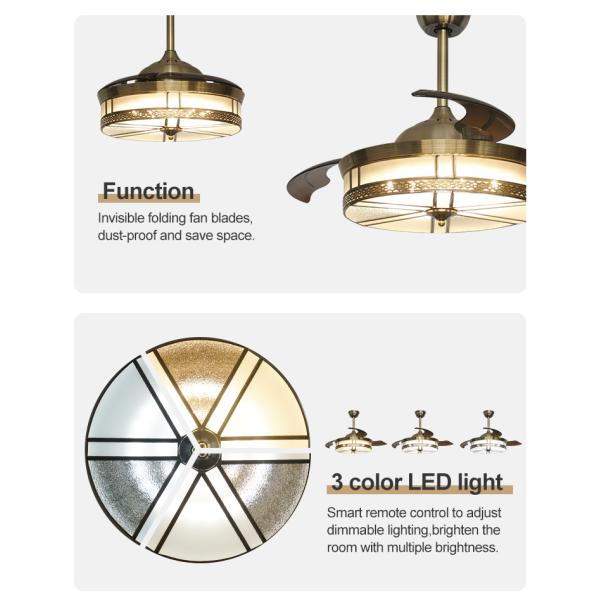 Lâmpadas acrílicas de motor AC de ventilador de teto retrátil decorativo