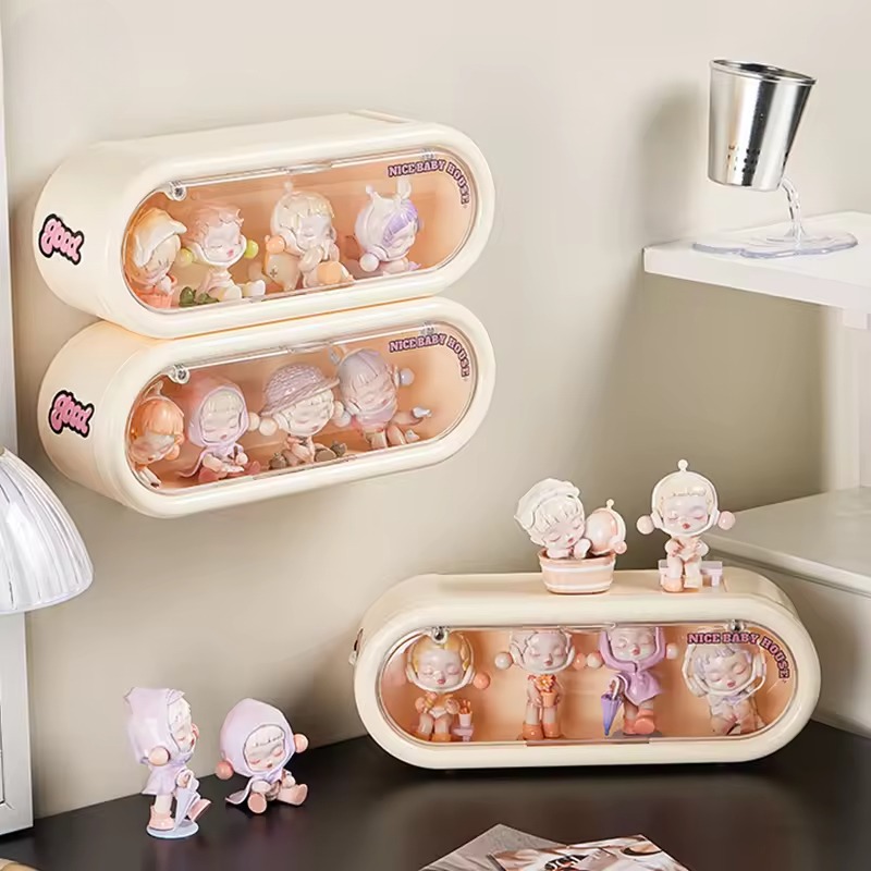 Stylish LED Lit Wall Mounted Blind Box Case Magnetic Transparent Storage Stackable Design Collectible Toys Living Room Bedroom