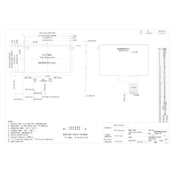 24 автомобиля LCD RGB битов показывает разрешение модуля LCD 5 дюймов высокое