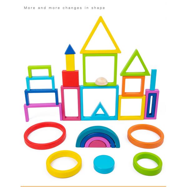 Wooden Montessori Baby Developmental Toys Art Geometric Creative Puzzle Rainbow