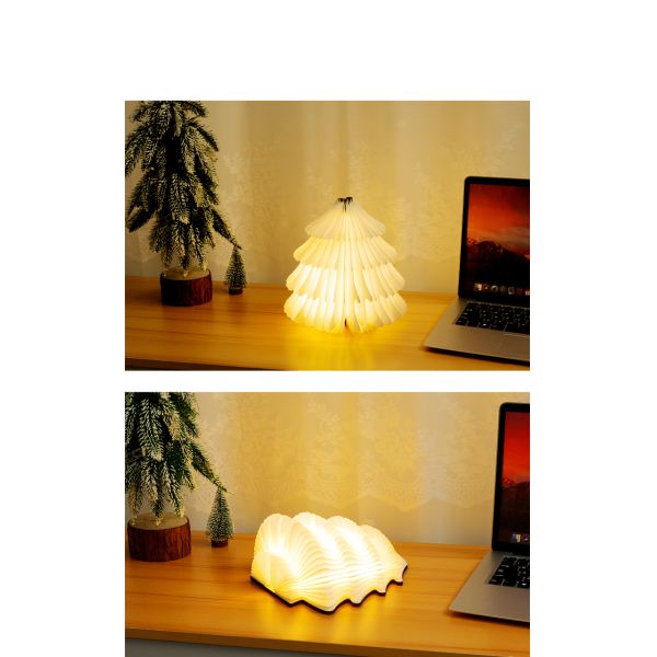 Small Rotating Wood Led Christmas Paper Lamp 700mAh Christmas Tree Shaped