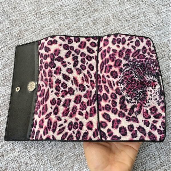 Authentic Stingray Skin Leopard Tiger Designer  Long Wallet Genuine Leather Women Large Clutch Purse Lady Card Holder