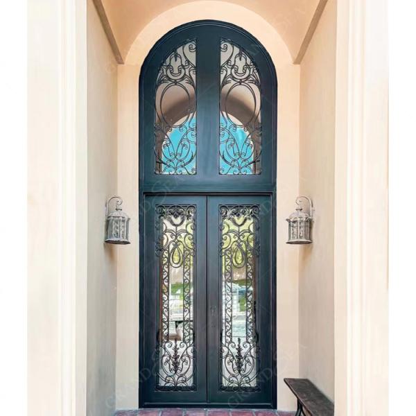 Multifunctional Fiberglass Safety Metal Wrought Iron Front Double Door on Outdoor Wrought Iron Door for Home