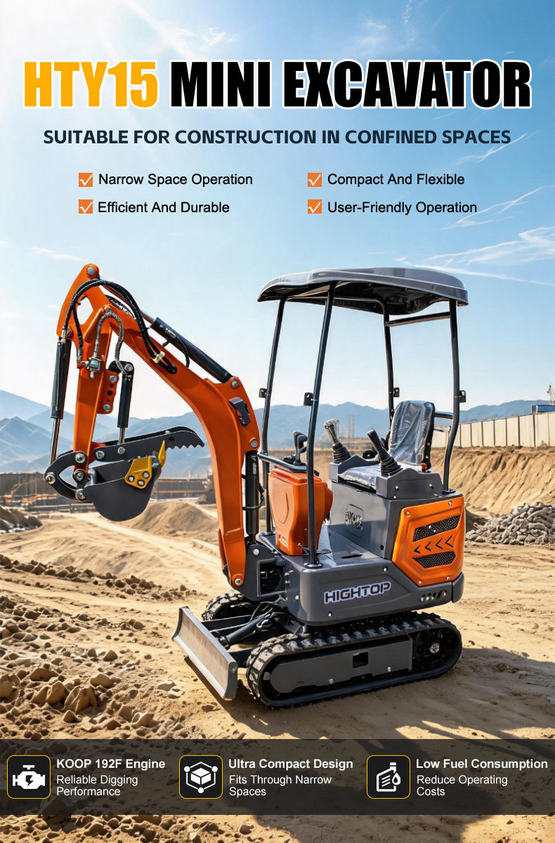 HTY15 1.5 Ton Compact Crawler Mini Excavator with Hydraulic Joystick Control