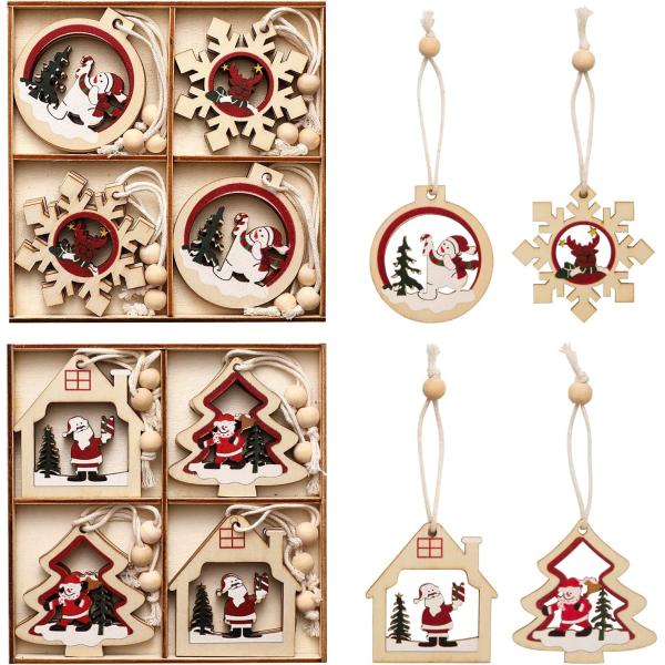 Wooden Christmas Ornaments Set DIY Wood Christmas Hanging Decoration with Ropes