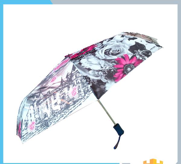 Wind Resistant 3 Fold Advertising Auto Open Umbrella Black Metal Frame