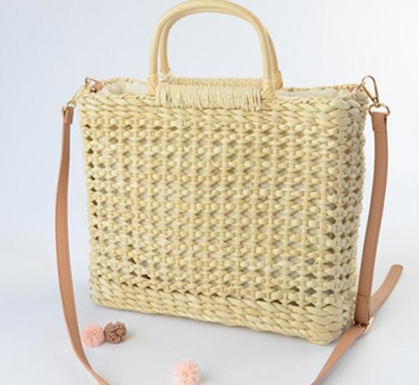 O curso feito a mão de Kintted do Rattan das bolsas da praia da grande capacidade ensaca o saco do punho