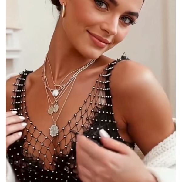 Party-Ready Rhinestone Mesh Crop Top - Fishnet Design (Silver / Black)