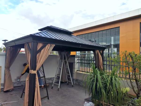 Luxury Outdoor Deck 12*16ft Aluminum Frame Galvanized Steel Bimetal Roof Hard Top Gazebo Garden