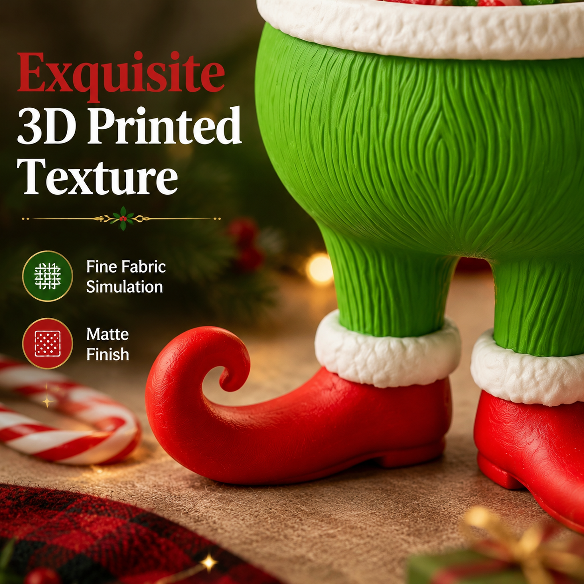 Holiday Decoration 3D Printed Custom Whimsical Elf Leg Candy Bowl