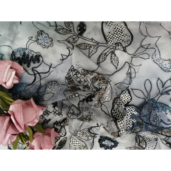 Покрашенный флористический Sequin шнурка вышил ткани платья ткани