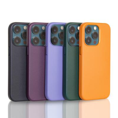 15 Pro Max Azul Funda de Couro Real com Botões de Metal Magnéticos e Card Flip Lanyard