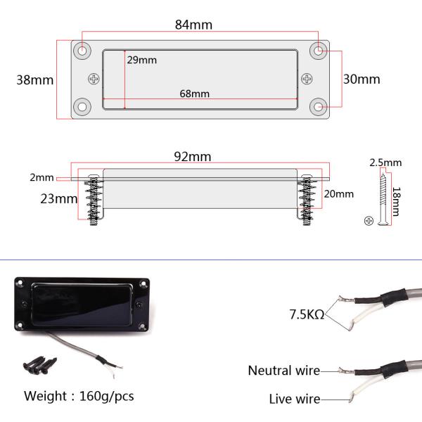 Durable Zinc Alloy Mini Humbucker Pickups Kit Double Coil 7.5k Resistance