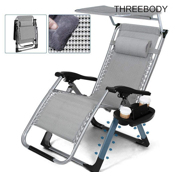 Adjustable Folding Outdoor Patio Lounge Chairs With Canopy Sunshade Cup Holder