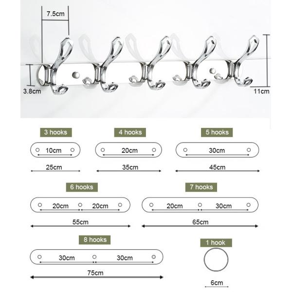 Matt Black Stainless Steel Robe Hooks , Baking Paint Wall Mounted Entryway Coat Rack