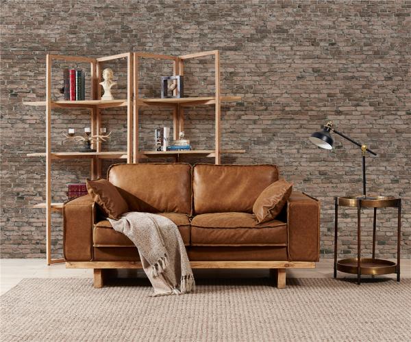 Light Brown Sectional 2 Seater Leather Sofa Hand Work Craft American Vintage Style