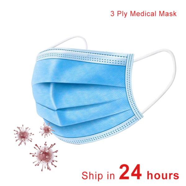 3 Ply Blue Medical Disposable Face Mask 100 Pcs Standard Sealed Bag Packing