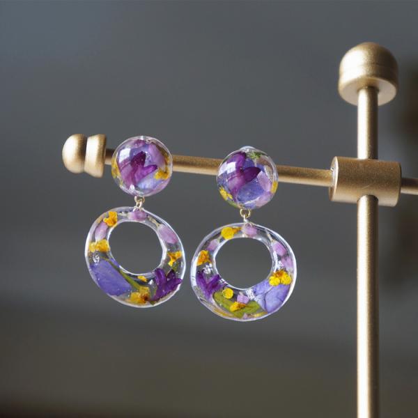 Customized Purple Romance Love Earstud Korea Style Purple Color Earrings Rings With Ball