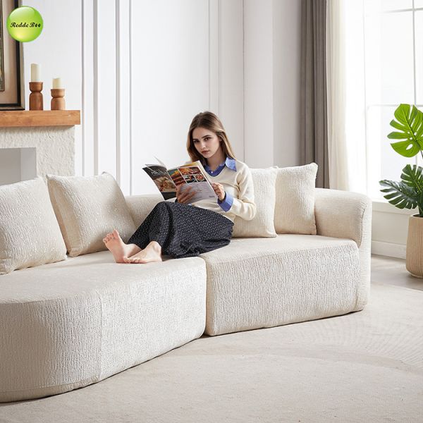 Chenille Compressed Curved Boucle Couch Washable Fabric Sofa