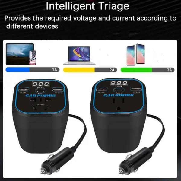 150W Car Power Inverter Charger Car Power Inverter Dc 12V 24V To 110V 220V Ac Car Power Inverter For Cup Holder