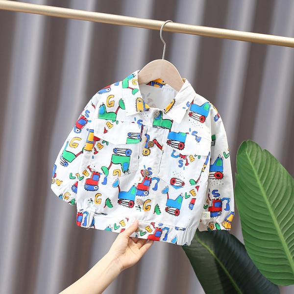 6 Years Unisex Spring Children'S Clothing Long Sleeve Denim Jacket Cartoon Car