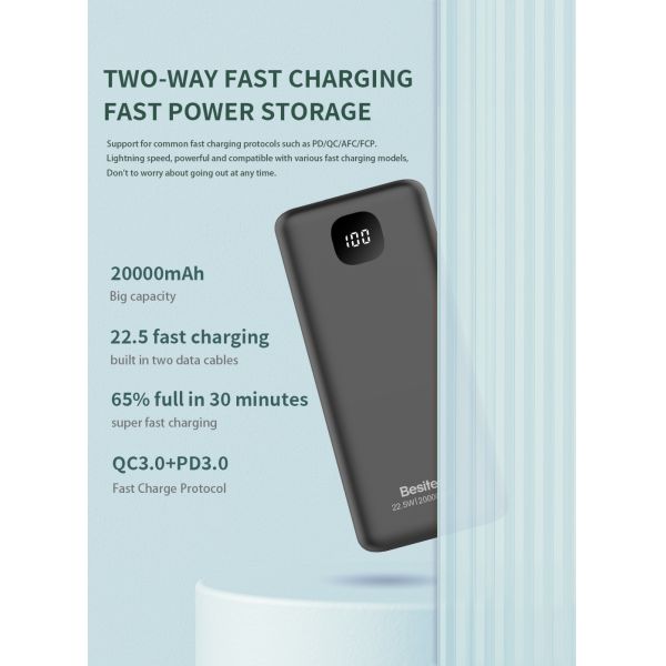 Fast Charging with Built-in Dual Cables High Capacity Power Banks with LED Display