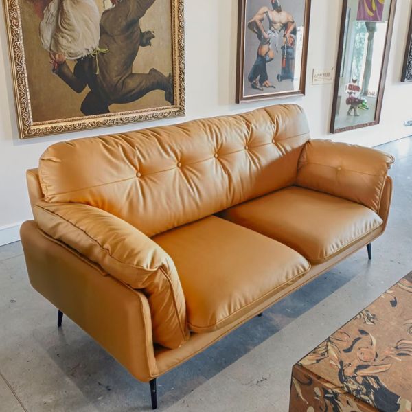Italian Style Minimalist Double-Seat Framed Retro Sofa Comfortable Straight Row Leisure Fabric Sofa Couch for Apartment Villa