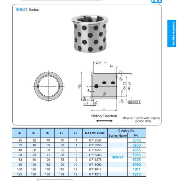 SNG71 Solid Lubricant Bearings , Brass Bushing Material Sleeve Bearing