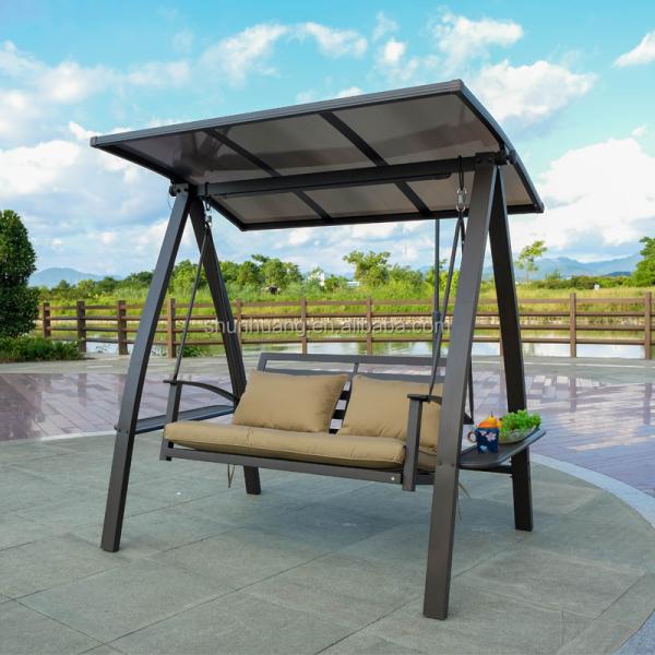 Outdoor Garden Furniture Aluminum Frame 4 Seat Dining Swing Chair with Canopy and Net