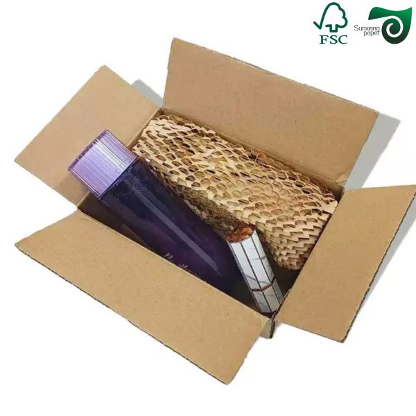 FSC 100gsm RED Brown Honeycomb Paper Wrap Eco Cushion For E Commerce Fragile Items