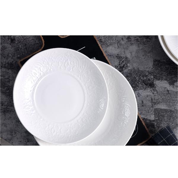 Round Solid Bright White Shabby Chic Savall Porcelain Plates Dishwasher Safe