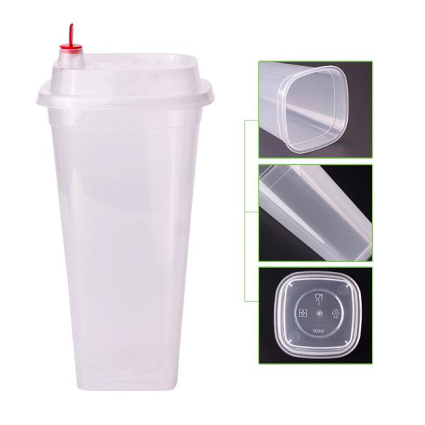 Injection square hard plastic fruit tea milktea clear disposable juice drink cup pp 500ml plastic cups
