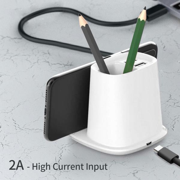 Заряжатель двойного организатора стола 7.5W гавани USB беспроводной с держателем ручки