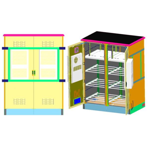 Two Bay Outdoor Base Station Cabinet High Strength Air Conditioner Cooling Anti Theft Design