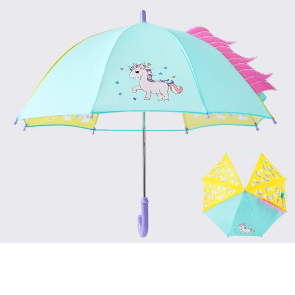 Fiberglass Ribs Children Umbrella with Adorable Cartoon Ears and Transparency Design