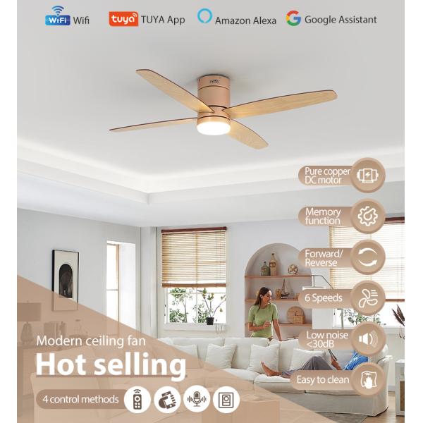 Ventilador de teto LED de 4 lâminas para interiores com iluminação apagável de 110-230V a comando remoto