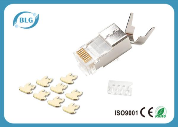 FTP Cat7 8P8C RJ45 Male Connector Matal Shielded With Tail Clip / PC Housing