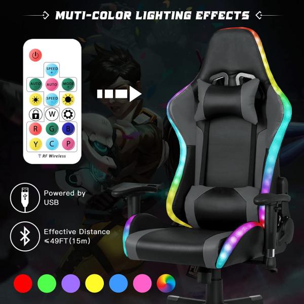 ALINUNU Customizable Leather RGB Gaming Chair with LED Light Bar and Fabric Material