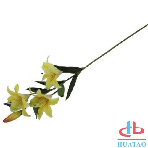 Single 3 Heads Lily Flowers Waterproof Artificial Flowers For Wedding