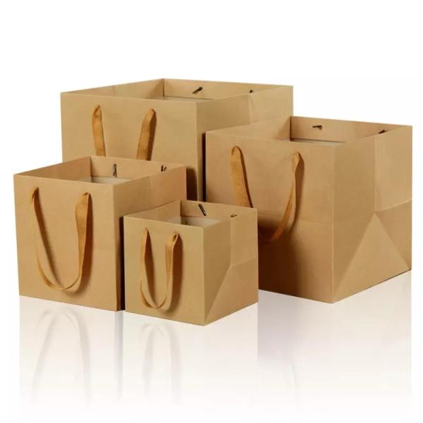 350g Grocery Printed Paper Carrier Bags Kraft Brown White Paper Gift Bags